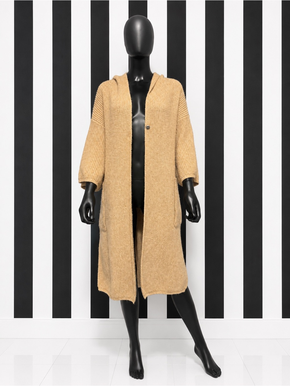 Meli Melo Ribbed Knit Hooded Cardigan - Beige - Picture 5 of 7